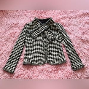 St. John Collection Jacket Tie Neck Houndstooth Brown Ivory Multi